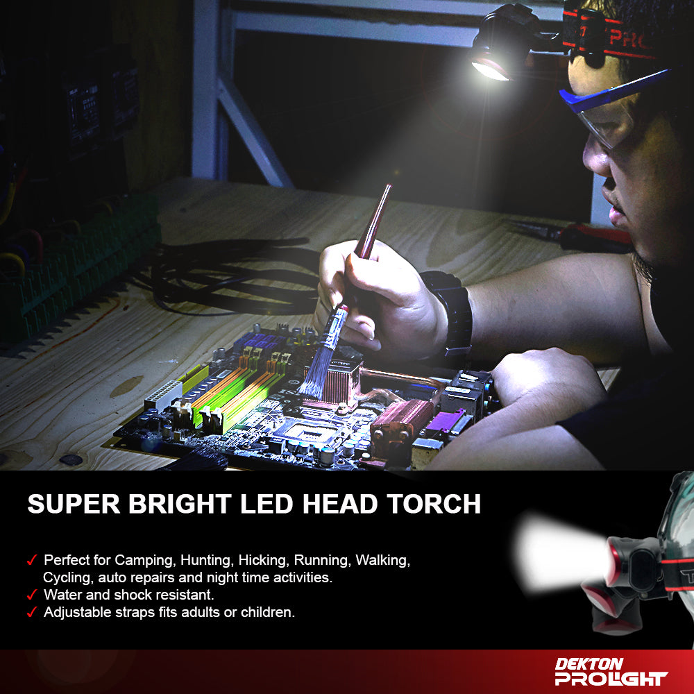 Dekton Pathfinder LED Head Light Torch Headlamp 55 Lumens 10M Range & Batteries Dekton Pathfinder LED Head Light Torch Headlamp 55 Lumens 10M Range & Batteries